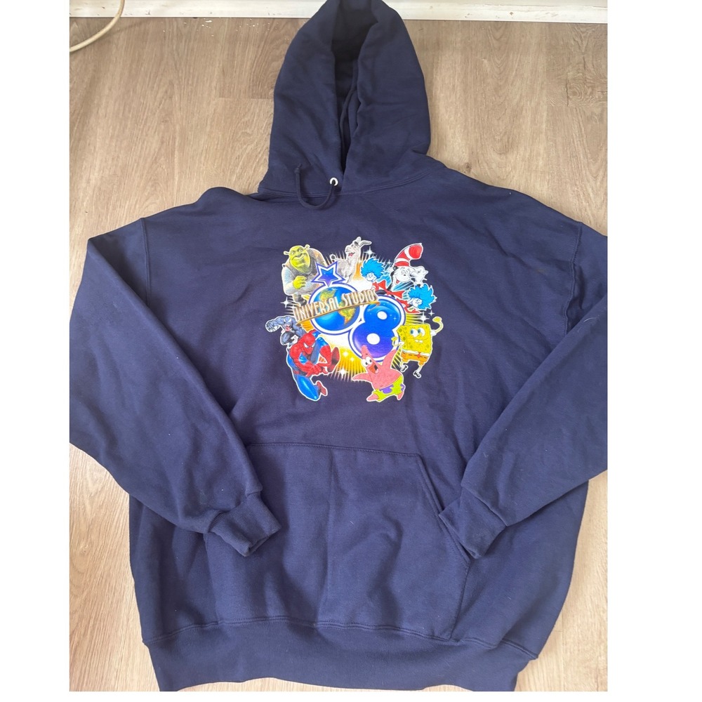 Universal Studios Islands of Adventure Navy Blue Graphic Hoodie Shrek Spongebob - Picture 1 of 6